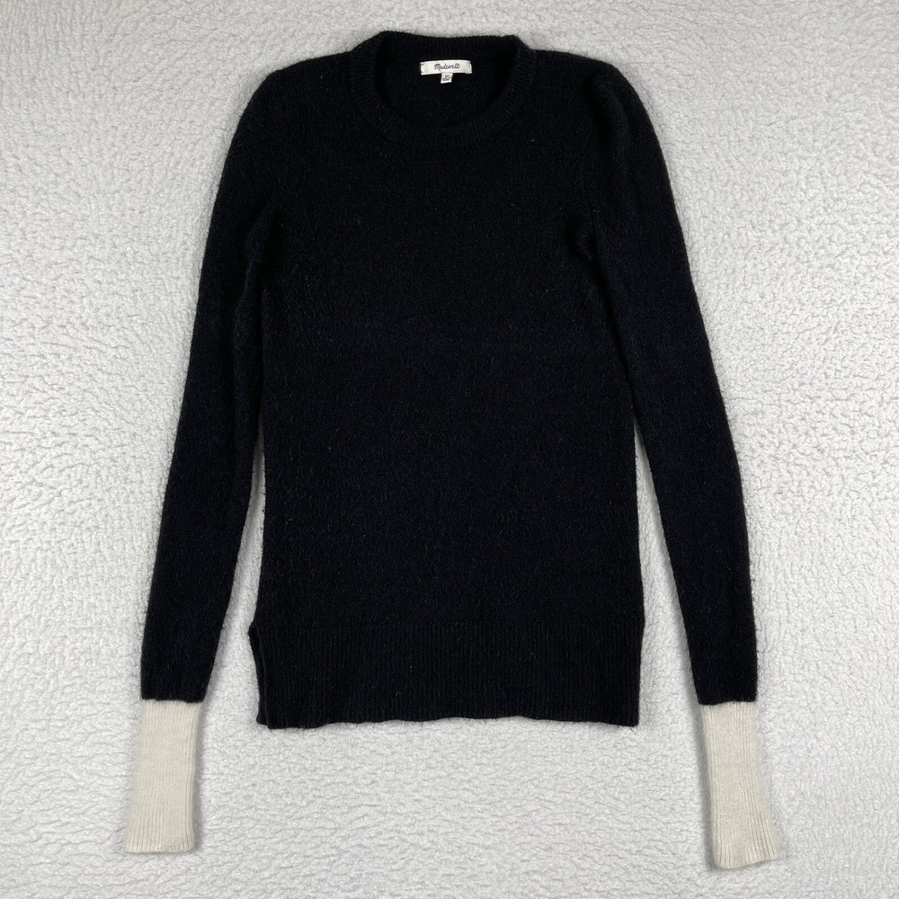 Madewell Sweater Womens XS Black Merino Wool Alpaca Fremont Pullover Colorblock
